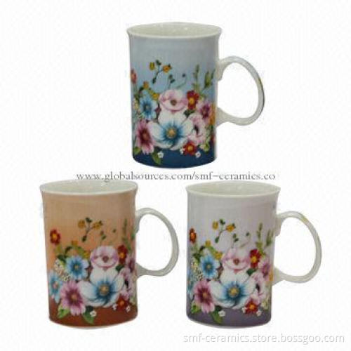 9oz Porcelain aboral mugs w/ floral design, customized designs are accepted, OEM orders are welcome